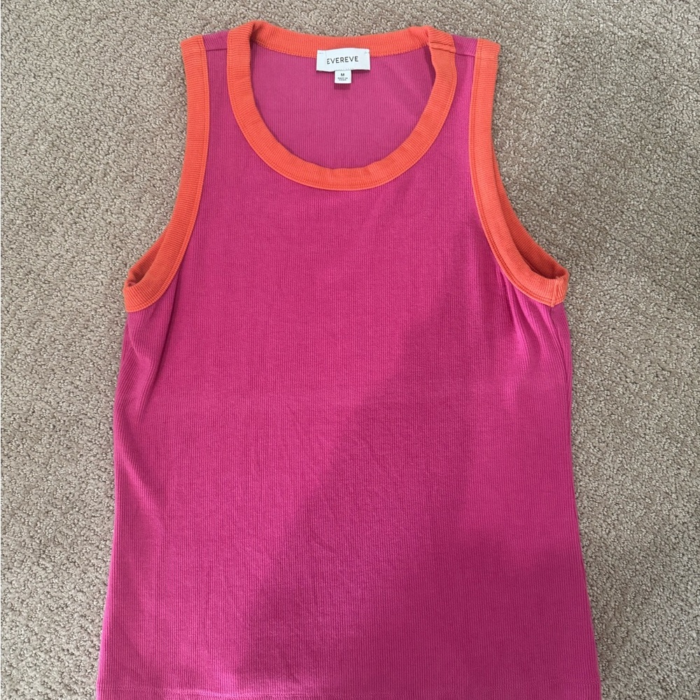 Evereve Vibrant Pink Tank with Orange Trim size M